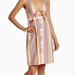 MADEWELL Tied Front Cut Out 100% Cotton Midi Dress in "Sherbet Stripe", Size 00